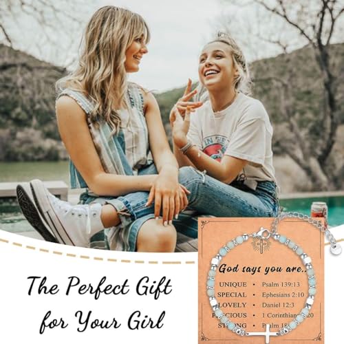 Image of Religious Cross Bracelet for Women Girls, Christian Gifts for Daughter Granddaughter Sister in Christ Friend Niece on Birthday Christmas Easter Valentines Day Graduation