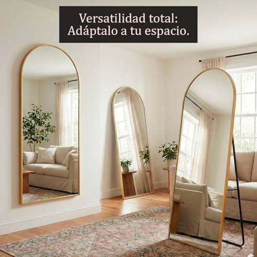 Miniatura 6 de Marctani Espejo De Pie Cuerpo Entero - Espejo Grande Y Largo Con 3 Formas De Uso, Independiente, Montaje Pared Y Apoyado - Marco De Aluminio Para Dormitorio, Baño O Salon Dorado 192x85cm