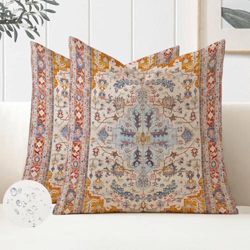 Miuyunya Juego de 2 Impermeables Funda de Cojines 45 x 45 Exterior Cojines Exterior Jardin Mandala Retro Cuadrado Funda de Almohada Decorativas para Patio Balcón Jardín Sofá Primavera Verano