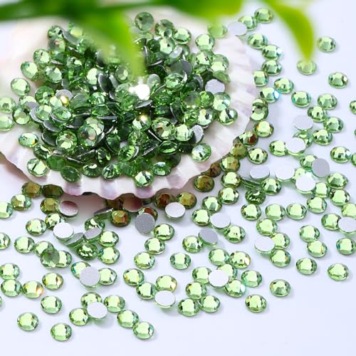 Image of Light Green Flatback Rhinestones, Glass Rhinestones for Nail Art and Craft, Glue Fix, Loose Crystal Gemstones(Lt.Green, SS4, 1440pcs, 1.5-1.7mm)