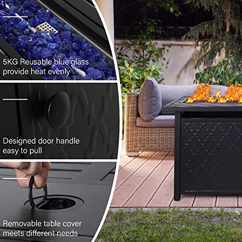 Phi Villa Patio Furniture Set 9 Pieces Outdoor Sectional Rattan Sofa Set With Gas Fire Pit Table, Pe Rattan Wicker Patio Set With Ottomans, Csa Approved Propane Fire Pit(Furniture Cover Included) #TOP4