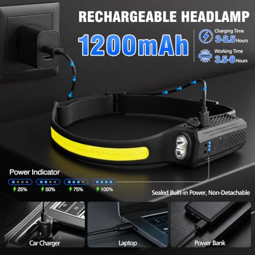 6Pack Headlamp Rechargeable, 230° LED Head Lamp, Head Lights for Forehead - Image 5