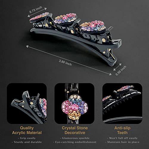 Crystal Stone Hair Clips - Sparkling Rhinestone Hair Clips For Women And Girls - Perfect For Styling, Sectioning, And Lifting Up Braided Hair - Triple Braided Hair Clips - Suitable For Thick And Thin Hair (8 Hair Clips) #TOP2