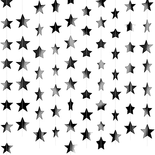 Image of Patelai 130 Feet Glitter Star Garland Banner 2026 Party Decoration Double Side Star Hanging String Streamer Paper Twinkle for Graduation Wedding Birthday (Black)