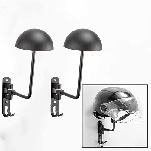Miniatura 6 de Surakey Soporte de metal para casco de motocicleta, 2 unidades, soporte semicircular para casco de motocicleta, soporte de pared negro, rotación de