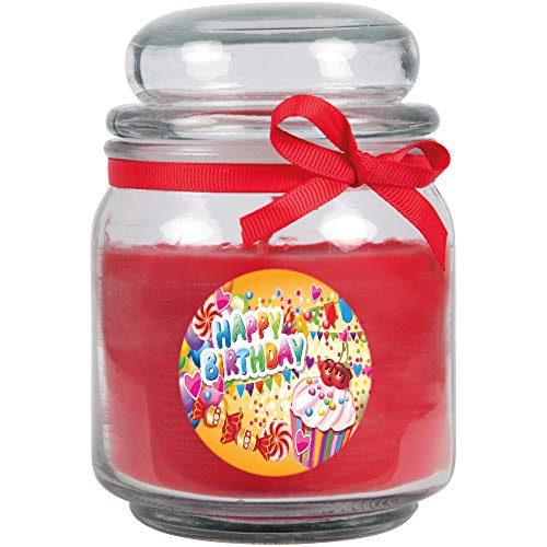 HS Candle Duftkerze im Glas - Happy Birthday Bonbon mittel - Duft: Rose - Design: Cupcake