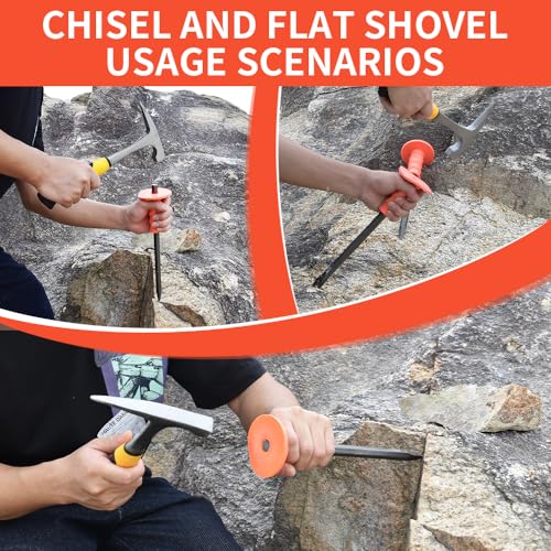 Heavy-Duty Masonry Chisel Set with Thick Protective Handles: Includes Tile and Concrete Chisels, Ideal for Brickwork, Demolition, Stonework, Carving, and Concrete Breaking. (8in 11in 11in) - Thumbnail 6