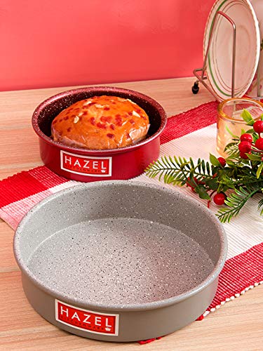 HAZEL Alfa Heavy Gauge Preimium Aluminium Granite Finish Non Stick Microwave Safe 2 Pc Mould Combo, 1 Small Red Cake Mould with 1 Large Grey Cake Mould