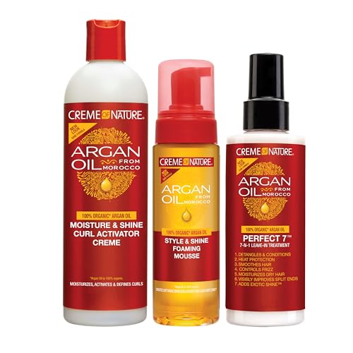 Creme of Nature Curly Hair Styling Kit with Argan Oil of Morocco, Keke Palmers Favorites, Curl Activator, Styling Mousse, Leave-In Care Treatment (Bundle Pack of 3)