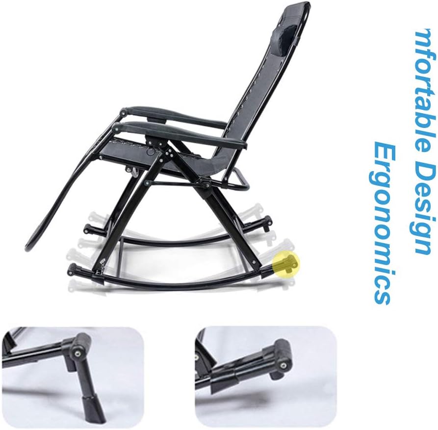 Reclining Patio Chair Gray Rocking Chair | Zero Gravity Locking Recliner Chair Living Room Garden Lawn | Outdoor Lounger Chair Oversize Folding