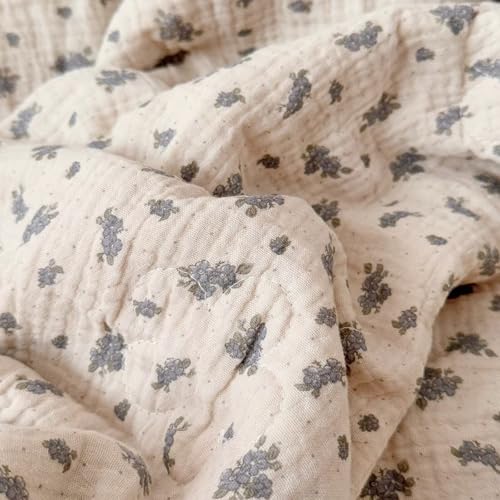 Image of BuLuTu Double-Layer Cotton Muslin Toddler Bed Blanket Lightweight Baby Quilt, Vintage Orchid Flower Print Crib Comforter with Chic Lace Edges, Soft Breathable Kids Blankets, 47x59 Inches
