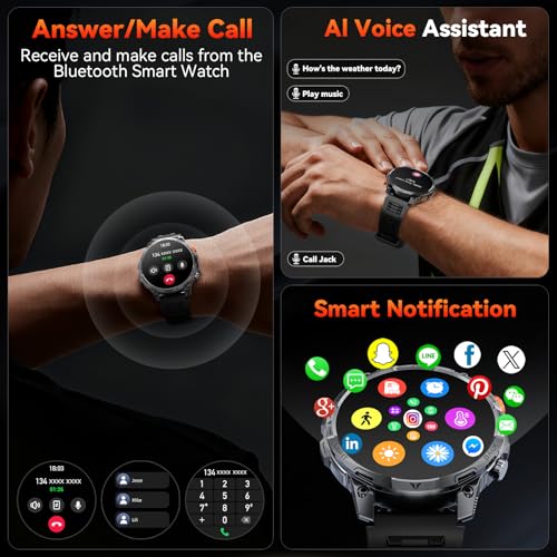 Image of Military Smart Watches for Men,1.75″ Smartwatch with 100-Day Ultra-Long Battery /Flashlight,Fitness Watch for Heart Rate /Sleep /Calling /110+ Sports Mode Smart Watch for Android iOS 1000 mAh