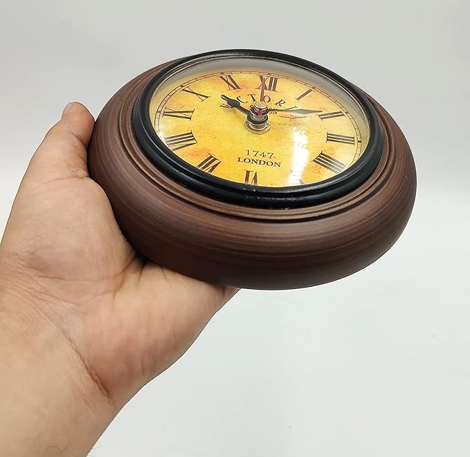Image of Antique Look Wooden Wall Clock Small Hanging Wall Clock for Kitchen & Dining Room Home Office Decoration (6 inches Antique)
