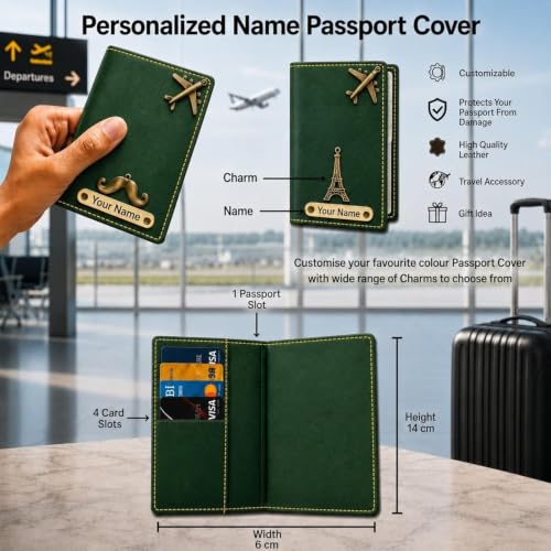 Image of Customized Wallet Combo Gift Set for Men | Faux Leather Wallet, Passport Cover & Keychain with Name & Charm | Personalized Gift for Birthday, Rakhi & Anniversary (Green wkps)