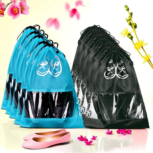 Image of Heart Home Pack of 10 Travel Shoe Organizer | Storage Bags | Travel Carrying Bag | Storage Organizers Set | Shoe Cover with Transparent Window | Shoe Dori Cover | Sky Blue & Black