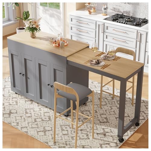 Tavolo da bar espandibile (118-180 × 50 × 94 cm) cucina isola con contenitore design a 6 ripiani tavolo da pranzo tavolo bar divisorio grigio finitura mobili moderni