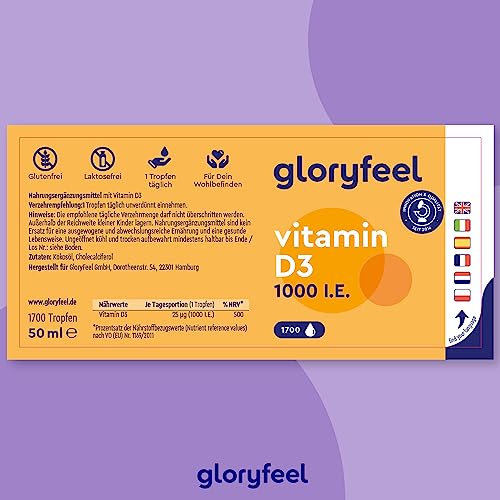 Vitamin D3 1000 I.E. pro Tropfen - 50ml (flüssig) in MCT-Öl aus Kokos - Vitamin D3 Tropfen hoch bioverfügbar und stabil - Laborgeprüft, ohne Zusätze in Deutschland hergestellt