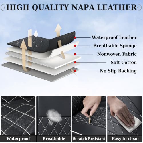 Image of Coverado Tacoma Seat Covers, Car Seat Covers Front Seats, Leather Seat Covers for Cars Car Seat Protector Cushion Tacoma Accessories Custom Fit 2005-2015 Toyota Tacoma Double /Crew Cab(White Line)