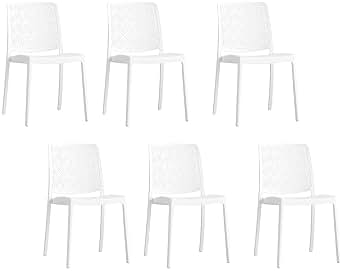Sillas de Jardin en polypropylène Avec Fibre de verre, Sillas empilables pour extérieur ou intérieur, Design Moderne et ajouré - Yara (6 Sillas, Blanco)