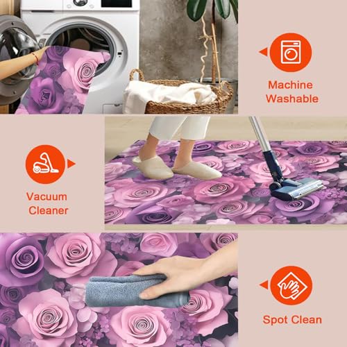 Tapis de sol salon rose violet 150x210 cm lavable et antidérapant
