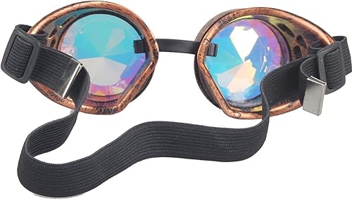 Miniatura 18 de Gafas caleidoscopio para raves trippy psicodélico steampunk con lentes de cristal de difracción de prisma arcoíris Negro