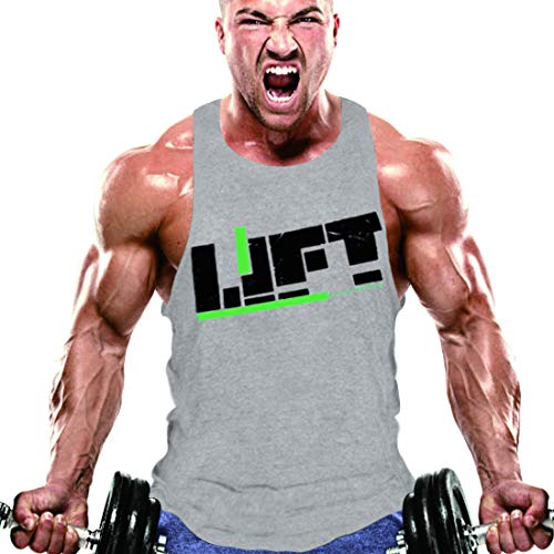 KINGJOZE Men's Stringers Bodybuilding Tank Tops Fitness Muscle Workout Sleeveless Shirts Vest (Gray(Lift), Large)