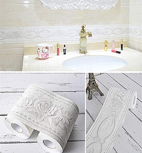 Redodeco 3D Pattern Self Adhesive Floral Molding Pvc Wallpaper Border Home Deco (White) #TOP6