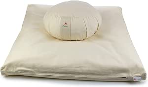 Set Meditación Zafu + Zabutón/Cojín Yoga, Redondo DESENFUNDABLE/Cojín de meditación/Estera meditación, colchoneta meditación y Yoga, Base para cojín de meditación, Relleno guata algodón 100%