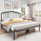 Susalt 14 Inch Queen Bed Frame, Sturdy Rustic Metal Bed Frame Queen Size, Queen Bed Frame with Headboard and 12.5' Under Bed Space, Curved Corner/No Noise/Easy Assembly/No Box Spring Needed, Black