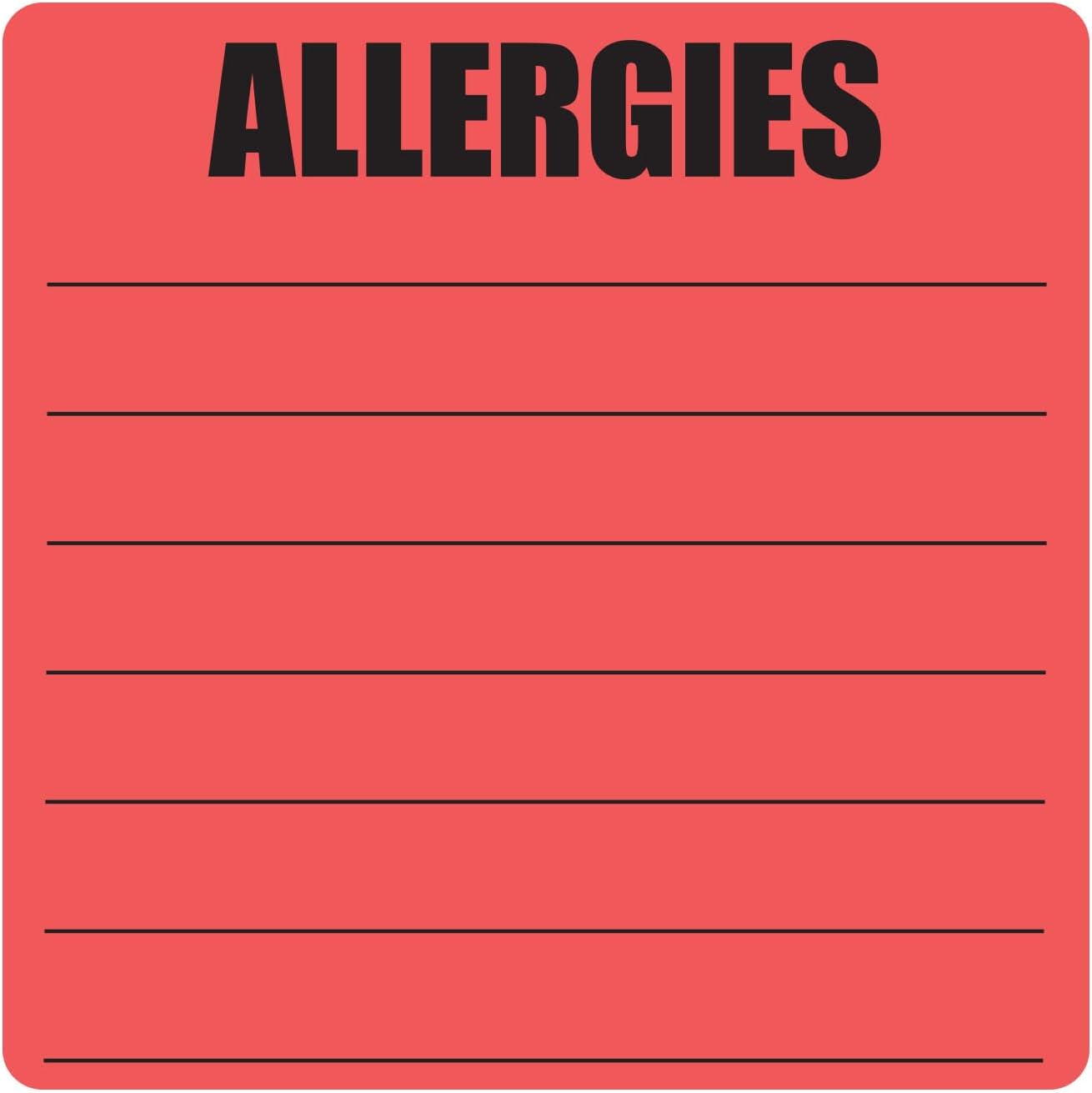 Write-in Allergies Stickers, 2 x 2 Inch, Red, 300 Count | Food Allergen, Allergy Alert Warning Labels, Pharmacy Medical Sticker, Adhesive