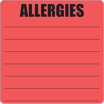 300 Allergies Stickers, 2 x 2 Inch Writable Allergy Alert Warning Labels - Pharmacy Medical Sticker Doctor Label, Adhesive - 1 Pack of 300
