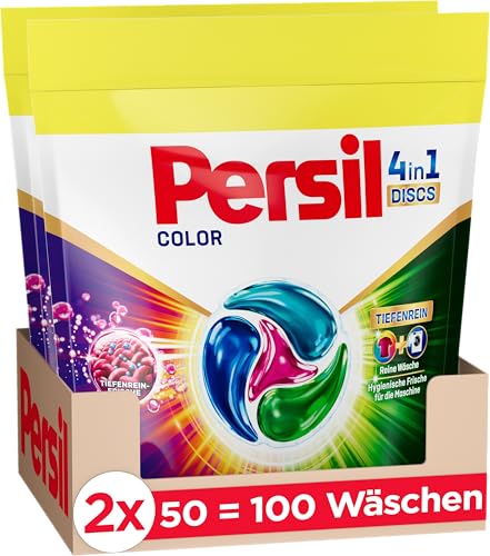 Persil 4in1 Color DISCS (100 Waschladungen), Waschmittel mit Tiefenrein-Frische, Colorwaschmittel für reine Wäsche und hygienischer Frische für die Maschine