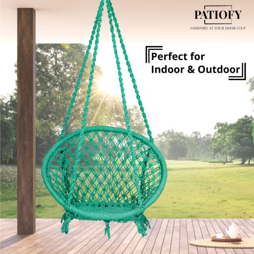 Image of Patiofy Cotton Netted Round Large Swing for Adults /Swing for Balcony /Swing Chair for Adults for Home /Hammock Swing for Adults /Swing Chair Wooden /Without Hanging Kit (120Kgs Weight Capacity- Green)