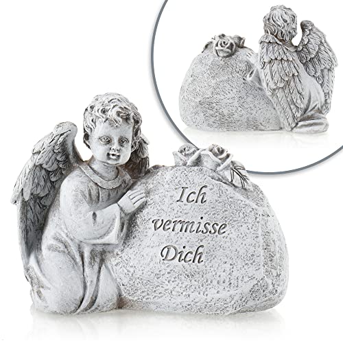 com-four® grave decoration angel, memorial stone with roses and inscription, weatherproof grave decoration - Image 3
