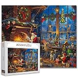 Tucocoo Christmas Santa Claus Puzzle Vintage Christmas House Window Puzzles 1000 Pieces for Adult,Scary House Jigsaw Puzzle Christmas Eve Puzzle Christmas Wreath Cozy House Decorations