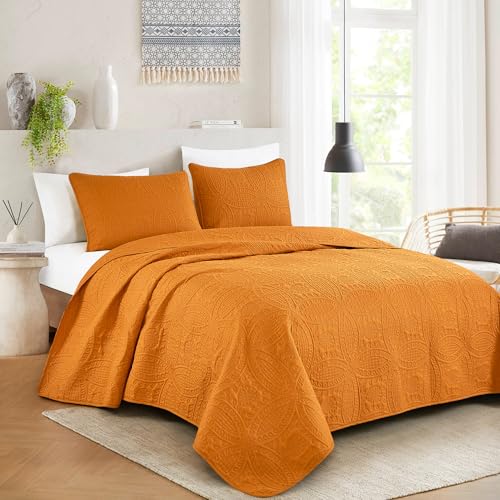Image of Chezmoi Collection Austin King Oversized Bedspread Set, 3-Piece Pinsonic Quilted Lightweight Microfiber Bedspread Coverlet, Orange
