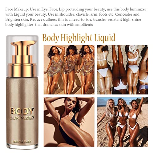 Body Luminizer, Highlighter Makeup Waterproof Moisturizing Glow Illuminator Liquid Foundation For Face & Body,Smooth Body Shimmer Lotion(#01 Rose Gold） #TOP3