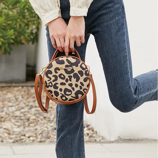 Vintage Leopard Print Small Round Bag Fashionable Versatile Shoulder Bag Stylish Accessories Ideal for Fashion Lovers Trendy Leopard Bag4