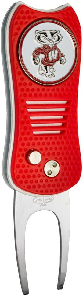 NCAA Switchblade Divot Tool with Double-Sided Magnetic Ball Marker, Features Patented Single Prong Design, Causes Less Damage to Greens, Switchblade Mechanism