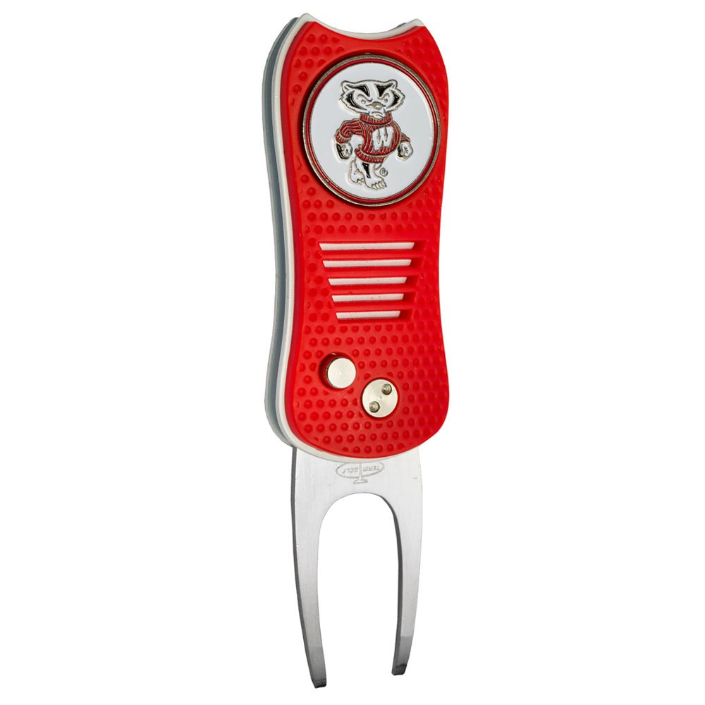 Team GolfNCAA Switchblade Divot Tool with Double-Sided Magnetic Ball Marker, Features Patented Single Prong Design, Causes Less Damage to Greens, Switchblade Mechanism