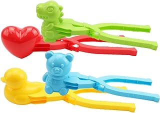 Snowball Maker Clip, 4 Pack Heart Duck Bear Dinosaur Shape Snowball Maker Tool for Children, Winter Outdoor Activities Sand Ball Clip Snowball Fight Snowball Maker Toys Games for Kids Boys Girls