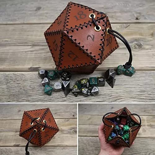 Bolsa de dados D20 de couro, bolsa de dados poliédrica bolsa portátil com cordão para RPG, jogo, bol