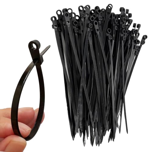 100Pcs Plastic Cable Ties with Screw Holes 8 Inch Self locking Cable Wire Ties for Indoor and Outdoor Basic Zip Ties 40 LBS-Black