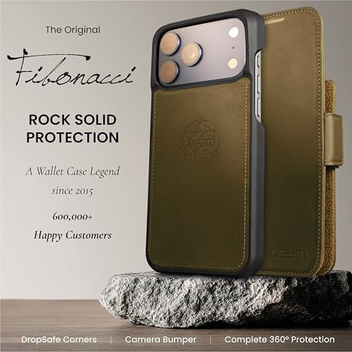 Protection iPhone 17 Pro Max antichoc portefeuille RFID cuir véritable Olive
