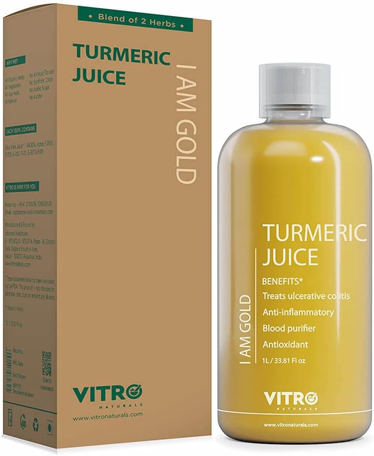 VITROTurmeric Juice with Black Pepper 1Ltr | Liquid Curcumin Supplement for Joint Support, Inflammation & Immunity | kachi haldi,Fast Absorbing Alternative to Turmeric Capsules & Curcumin Tablets