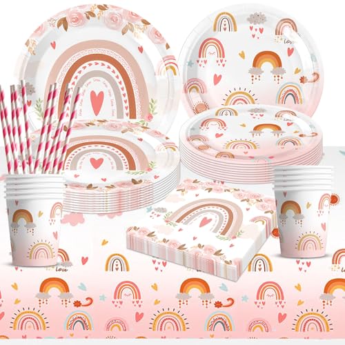 Raxfekro Conjunto de louça para festa de aniversário louça de festa pratos e copos descartáveis aniversário pratos de aniversário toalha de mesa de papel para festas de Natal (10 convidados)