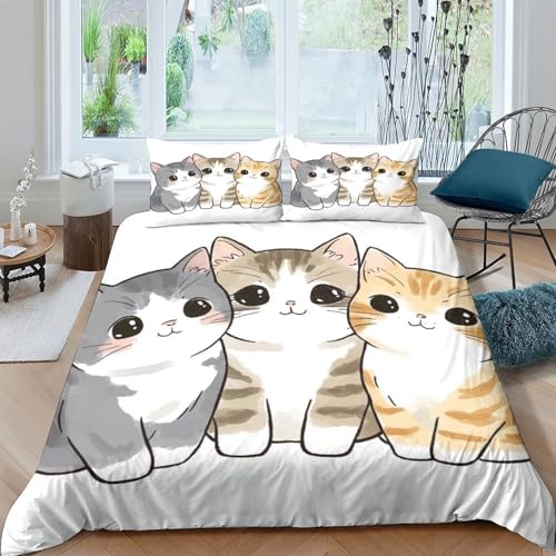 Housse de couette chats microfibre inaltérable parure grand lit lavable