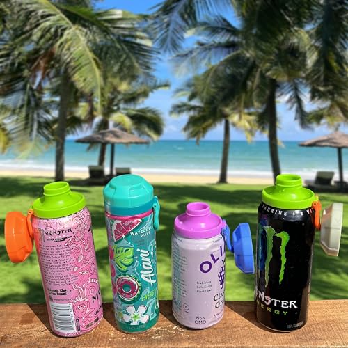 Image of ORIGINAL CREATOR - DIPESI Soda Can Lids and Holders for 12oz Cans - 2 Can Covers + 2 Can Holder with Handle - For Soda, Beer, Pop - Easy to Hold, Leak-Free