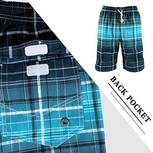 Prefer To Life YQ-M Men'S Board Shorts Swimwear Beach Holiday Party Swim Trunks Blue Plaid Print Quick Dry Water Park Swimsuits Men thumb #6