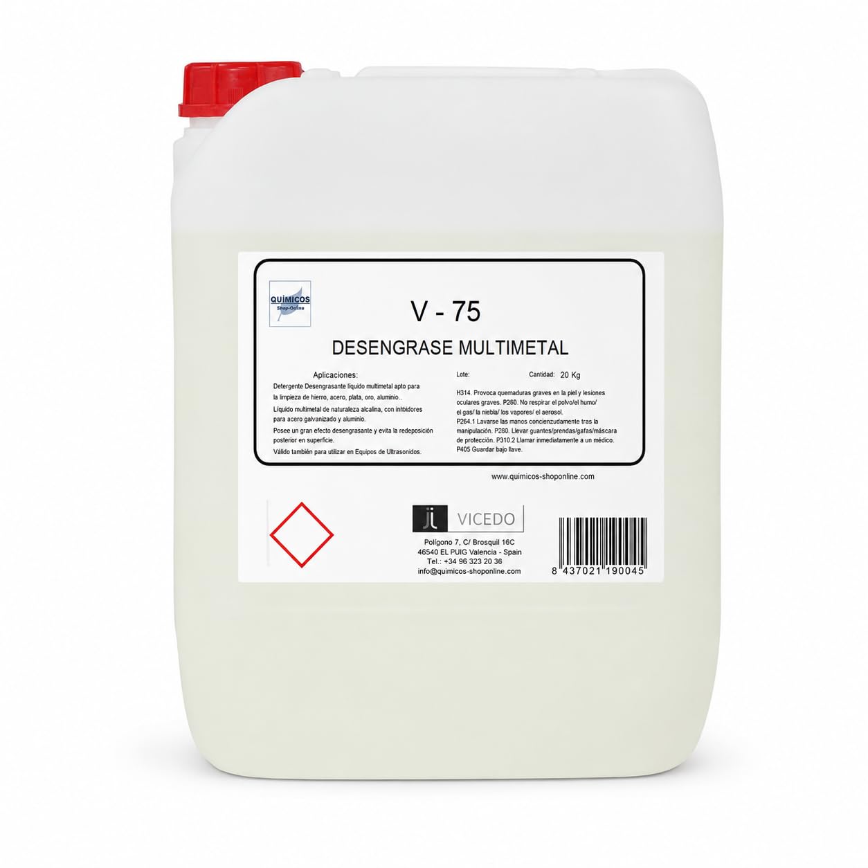 V-75 (20K) Líquido Desengrasante Multimetal para Ultrasonidos, 20L | Catalizadores, Filtros Partículas, Piezas Motor